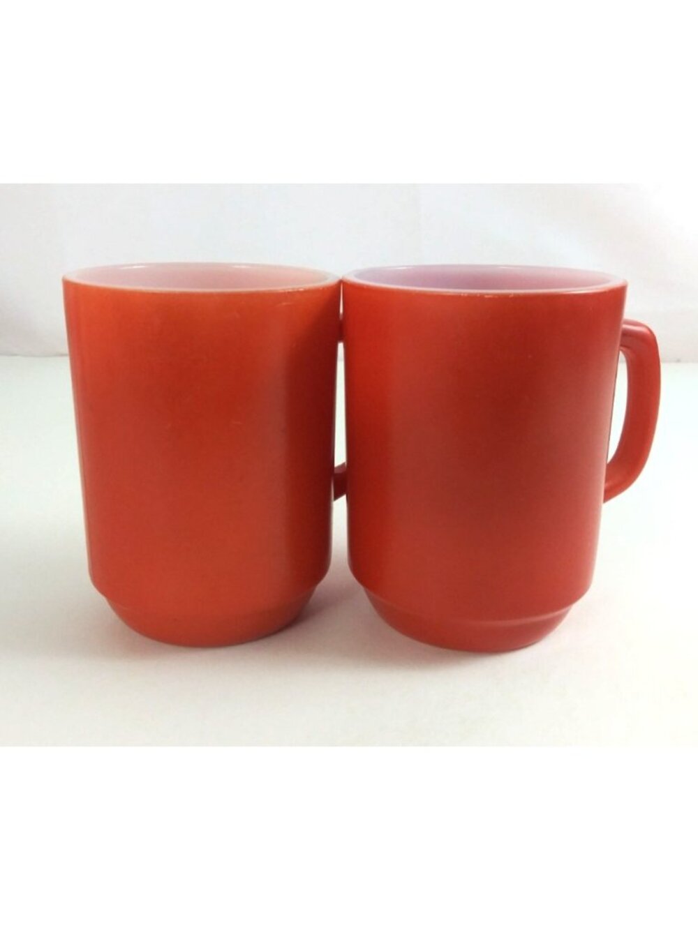 Vintage Set Of 2 Fire King Anchor Hocking D Handle Orange Milk Glass Coffee Cups